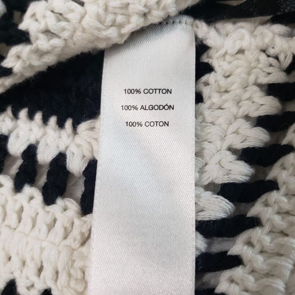 Chico's Cotton Knit Sweater Black White Crochet Sz 2 (M) Pullover 3/4 Sleeve Top - Picture 7 of 9